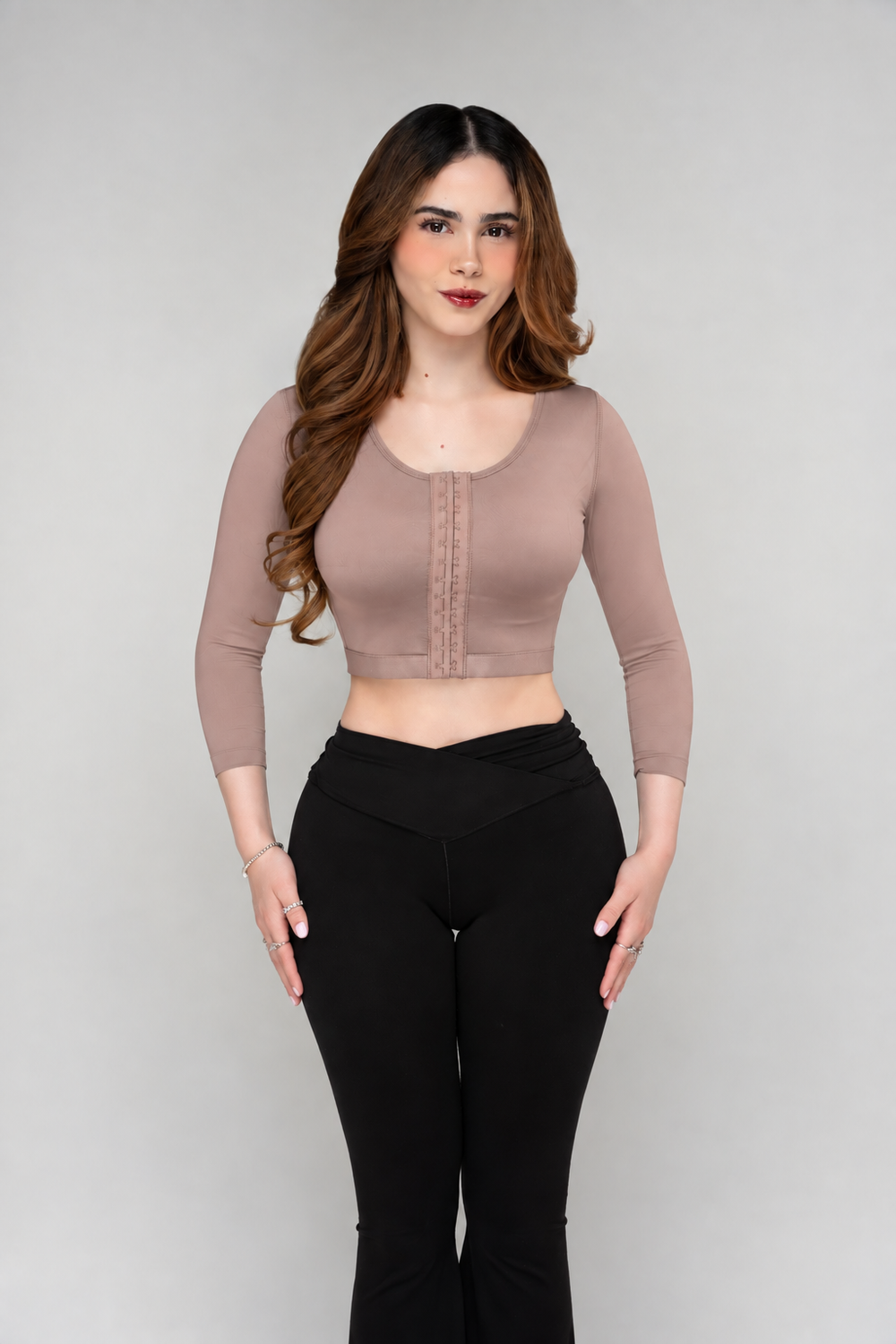 Cocoa — front 2 · Support Bra with Sleeves & Posture Alignment