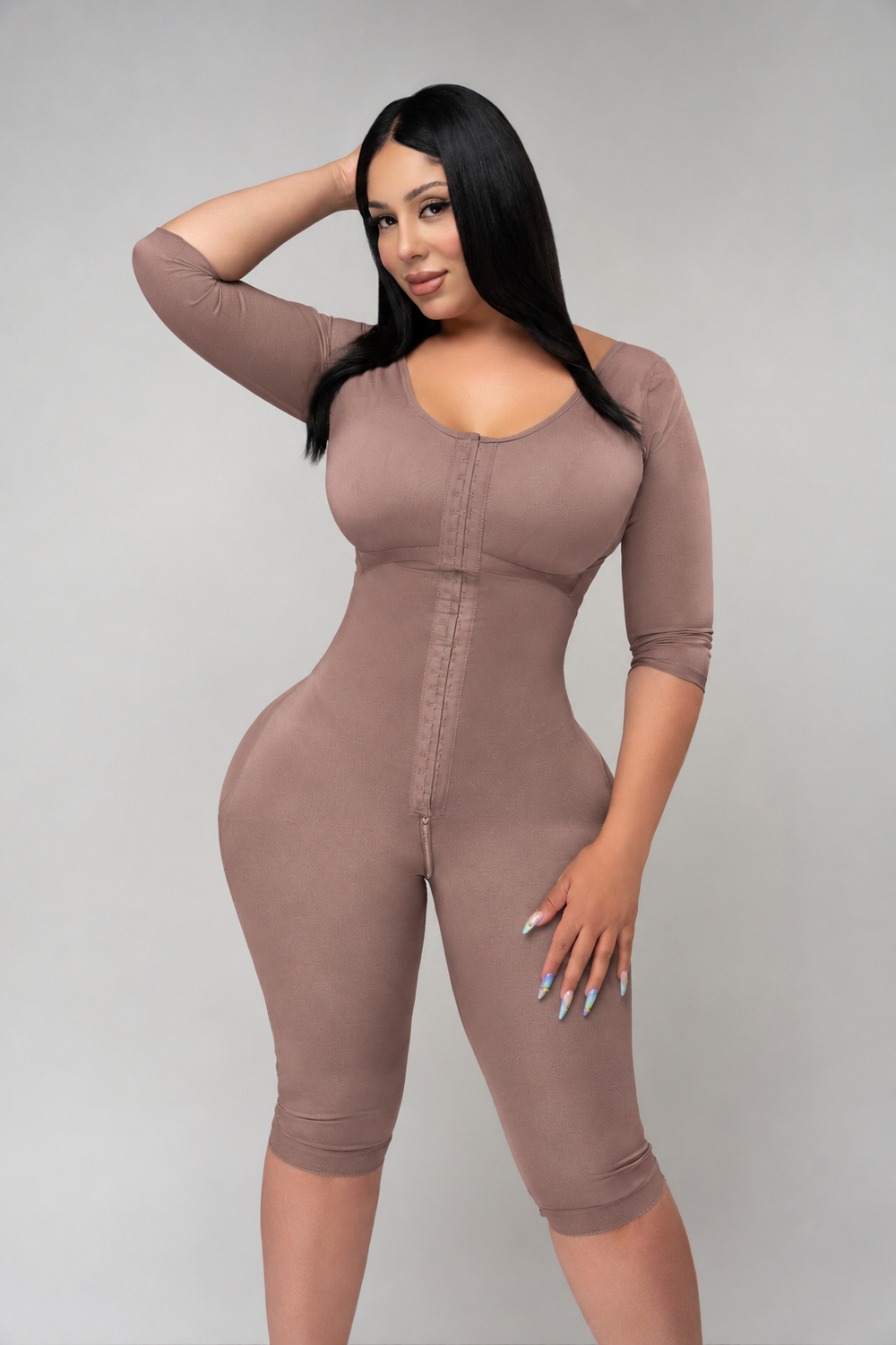 Cocoa — front · Bodysuit with ¾ Length Sleeves