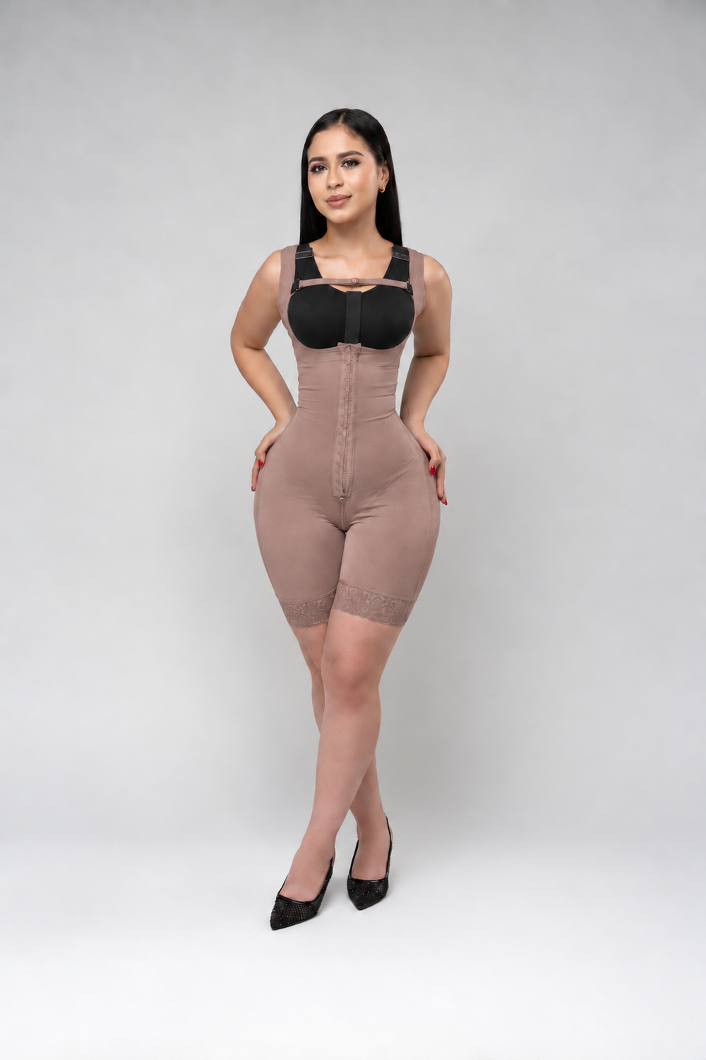 Cocoa — front · Sleeveless Open Bust Bodysuit